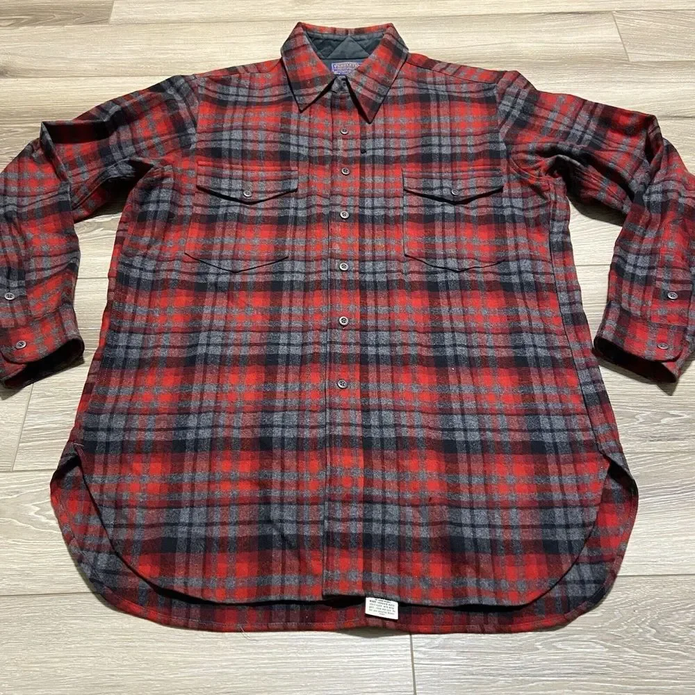Pendleton 100% Pure Virgin Wool Vintage Flap Pocket Red Heavy Flannel Size Large
